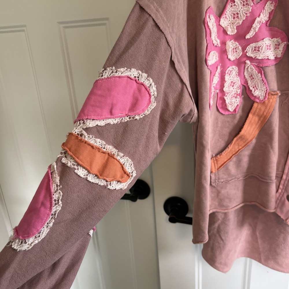 Oli & Hali XL Sweatshirt Patchwork Floral Button Up Pink - Picture 4 of 6